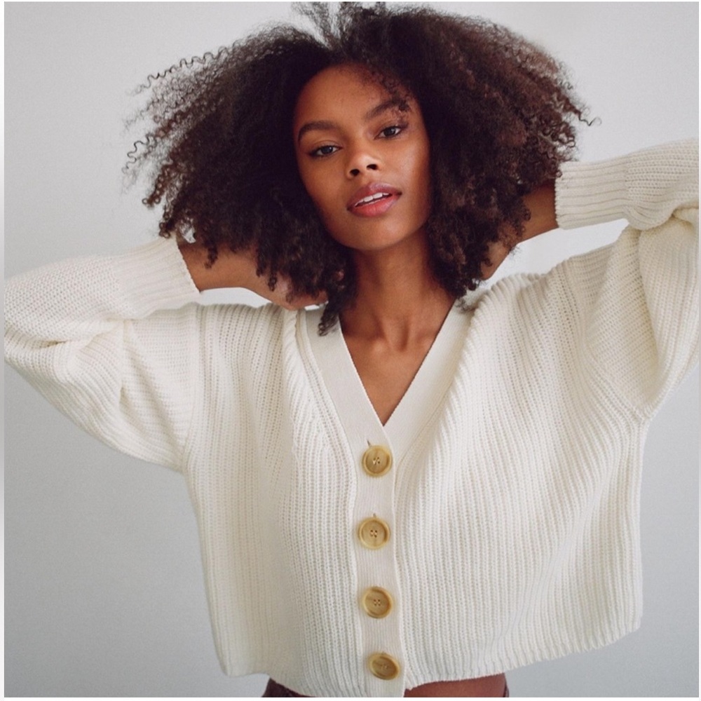 Urban Outfitters Cream Cropped Button Cardigan